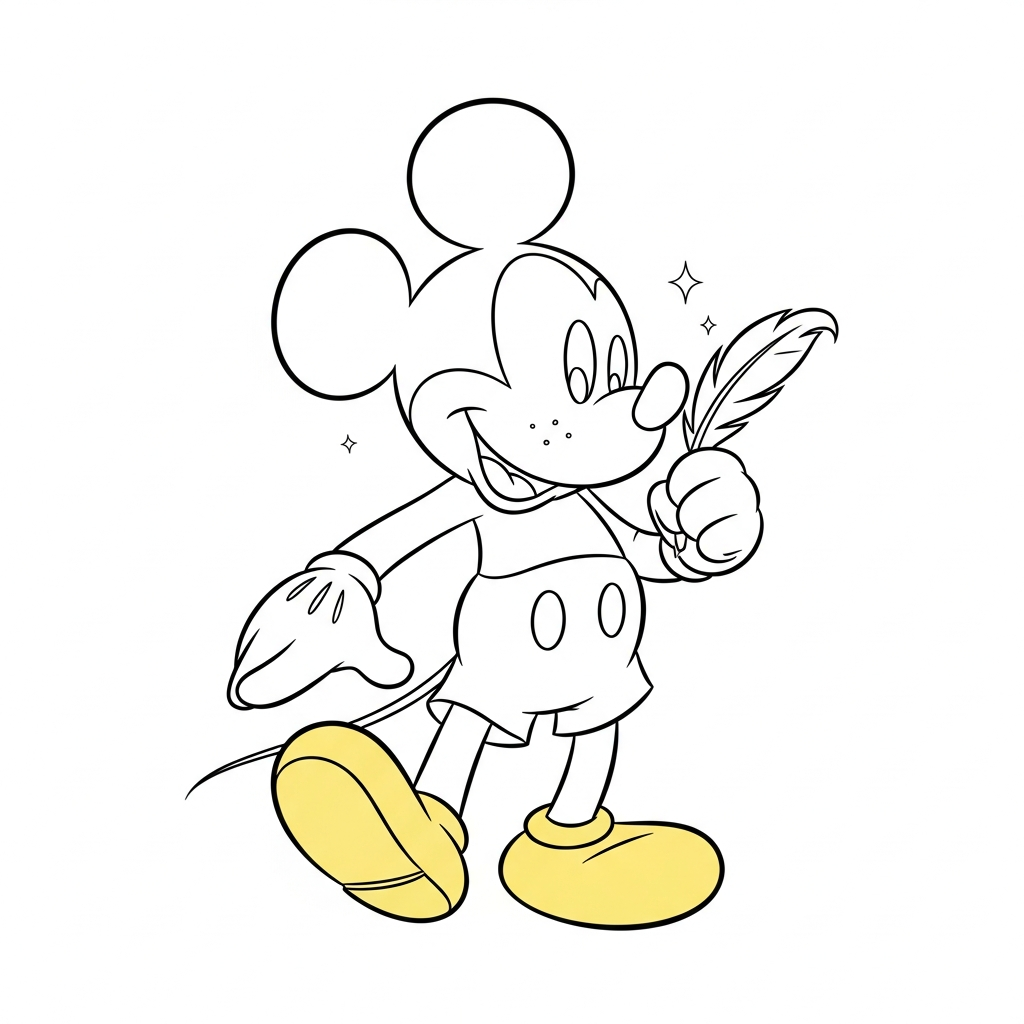 Desenho de Mickey Mouse para colorir dançando samba com pluma alegremente