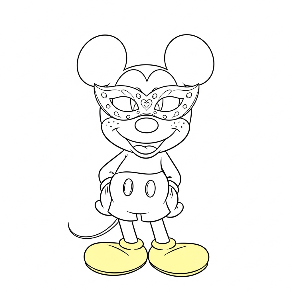 Desenho de Mickey Mouse para colorir usando máscara de carnaval divertida