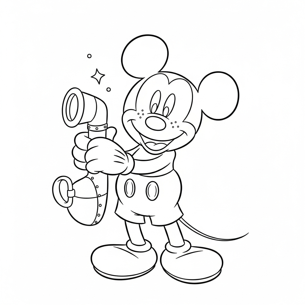 Desenho de Mickey Mouse para colorir dirigindo submarino com periscópio