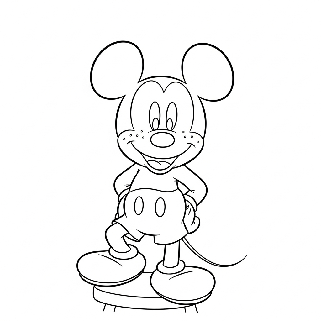 Desenho de Mickey Mouse para colorir subindo em um banco baixo