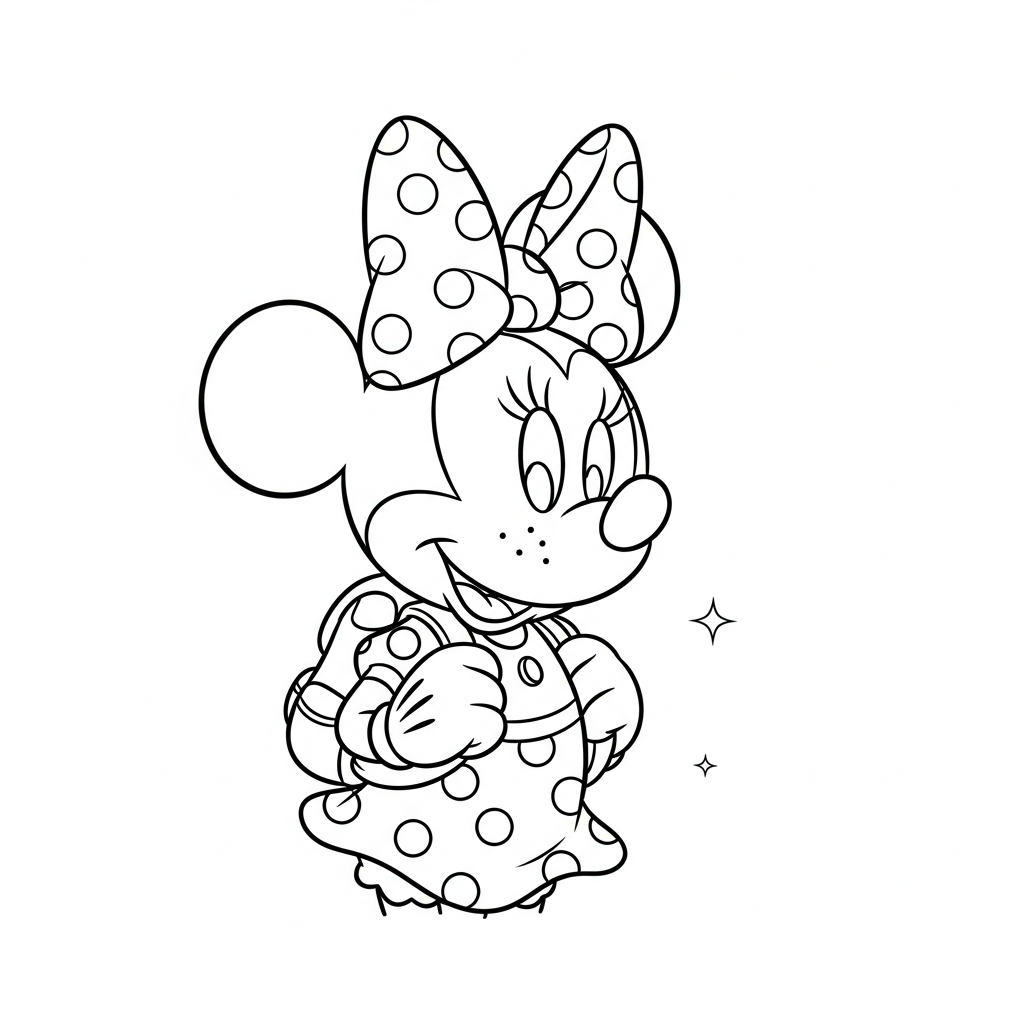 Desenho de Minnie Mouse para colorir explorando a floresta com mochila