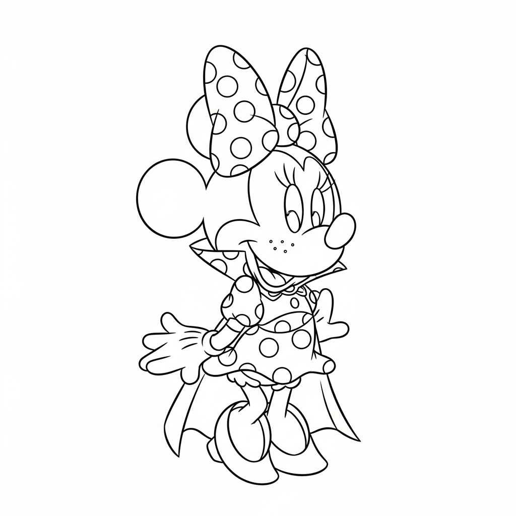 Desenho de Minnie Mouse para colorir vestida de vampira fofinha com capa