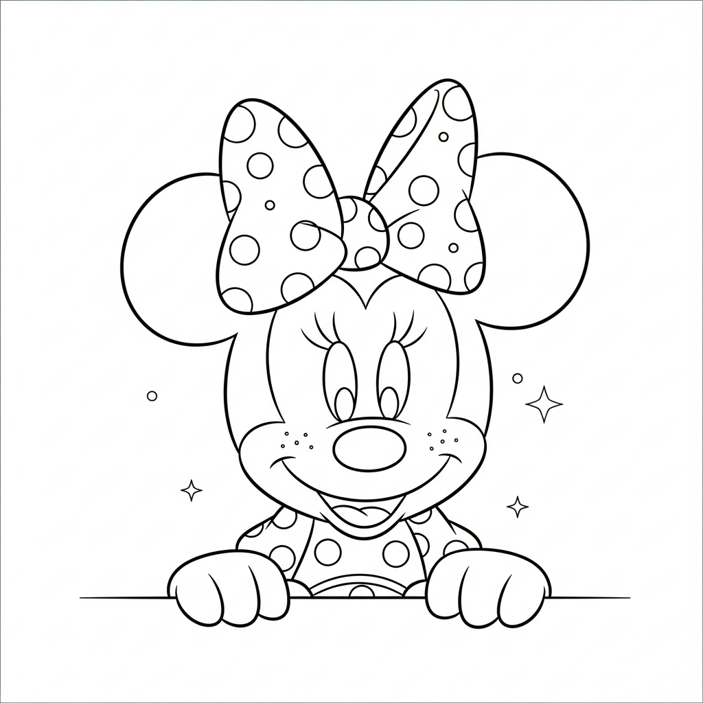 Desenho de Minnie Mouse para colorir escondida atrás das próprias mãos