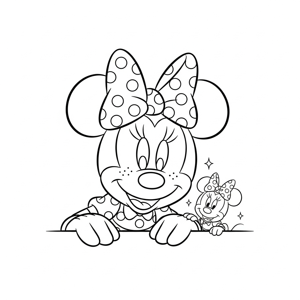 Desenho de Minnie Mouse para colorir escondida atrás das próprias mãos