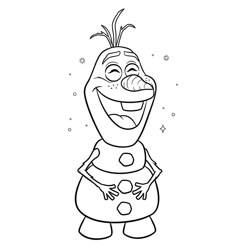 Desenho de Olaf para colorir rindo às gargalhadas com mãos na barriga