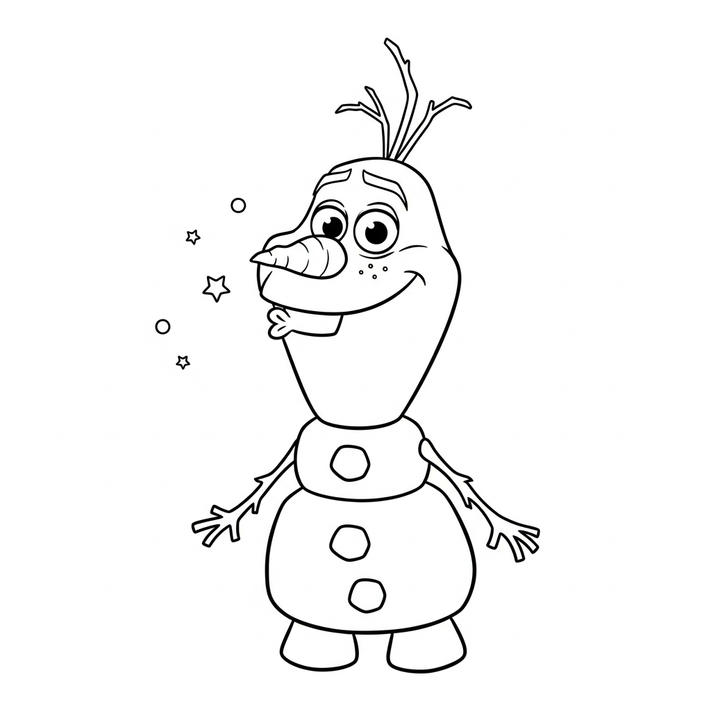 Desenho de Olaf para colorir dando beijinho no ar com expressão carinhosa