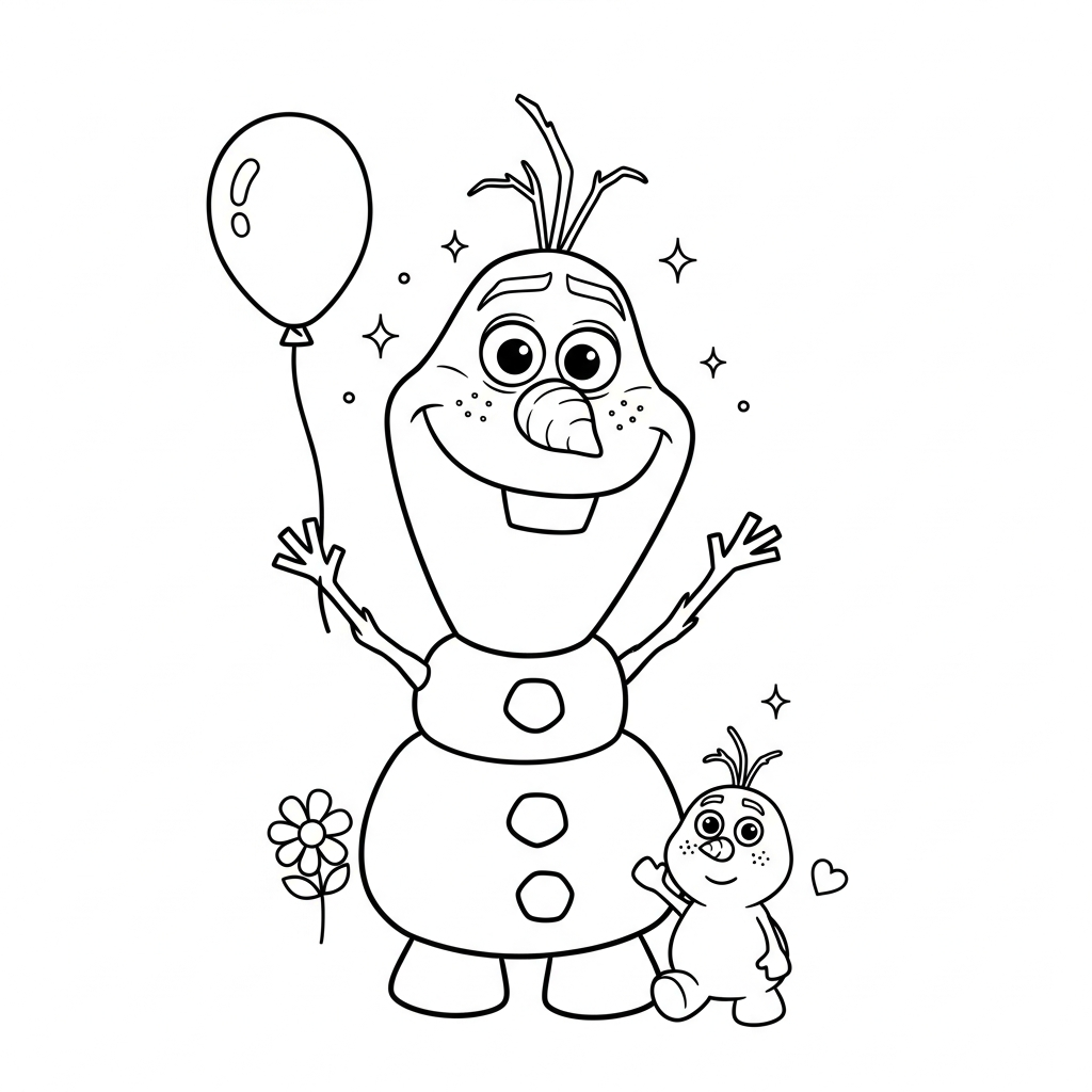 Desenho de Olaf para colorir vestido de alienígena com antenas e estrela pequena.