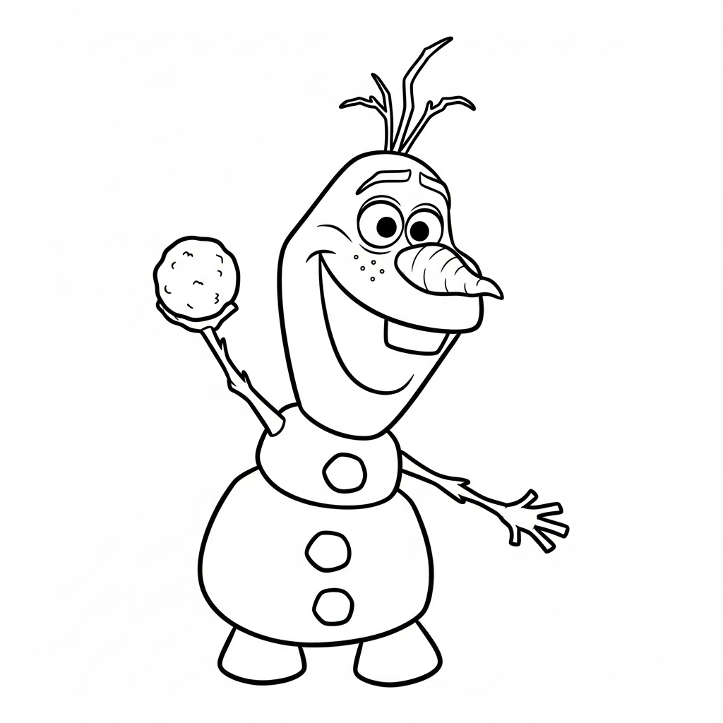 Desenho de Olaf para colorir jogando bola de neve em amigo com chapéu pequeno