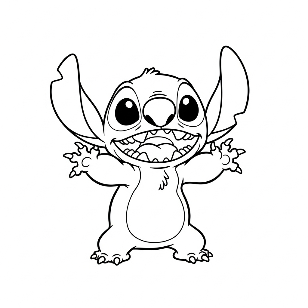 Desenho de Stitch para colorir bocejando e se espreguiçando sonolento