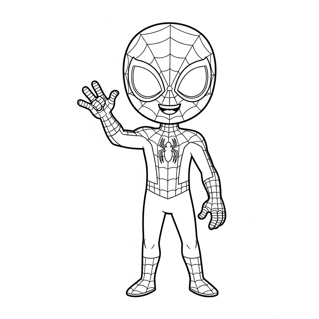 Desenho de homem aranha para colorir em pé acenando com sorriso