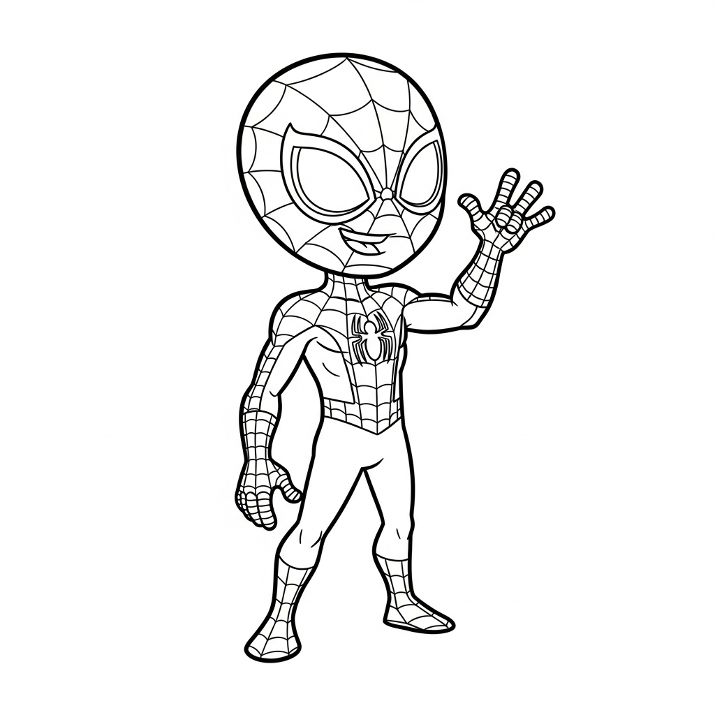 Desenho de homem aranha para colorir em pé acenando com sorriso