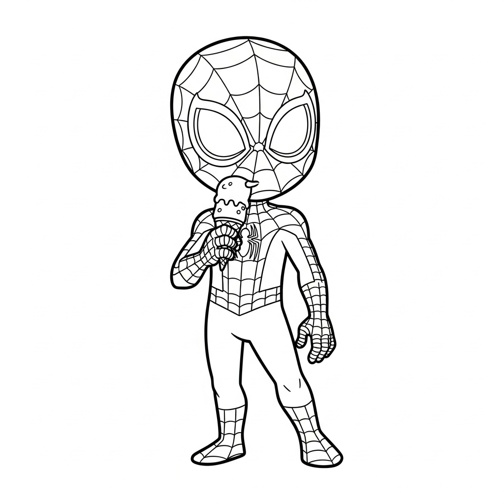 Desenho de homem aranha para colorir comendo uma casquinha de sorvete
