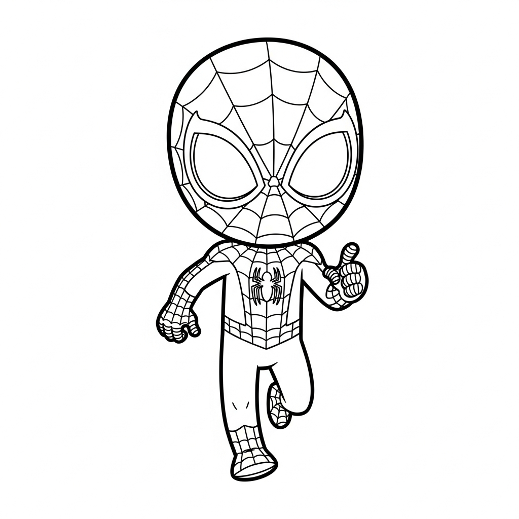 Desenho de homem aranha para colorir correndo alegremente com pose dinâmica