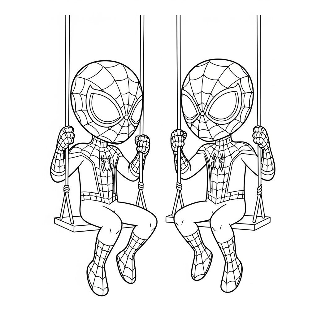 Desenho de homem aranha para colorir sentado em um balanço tranquilamente