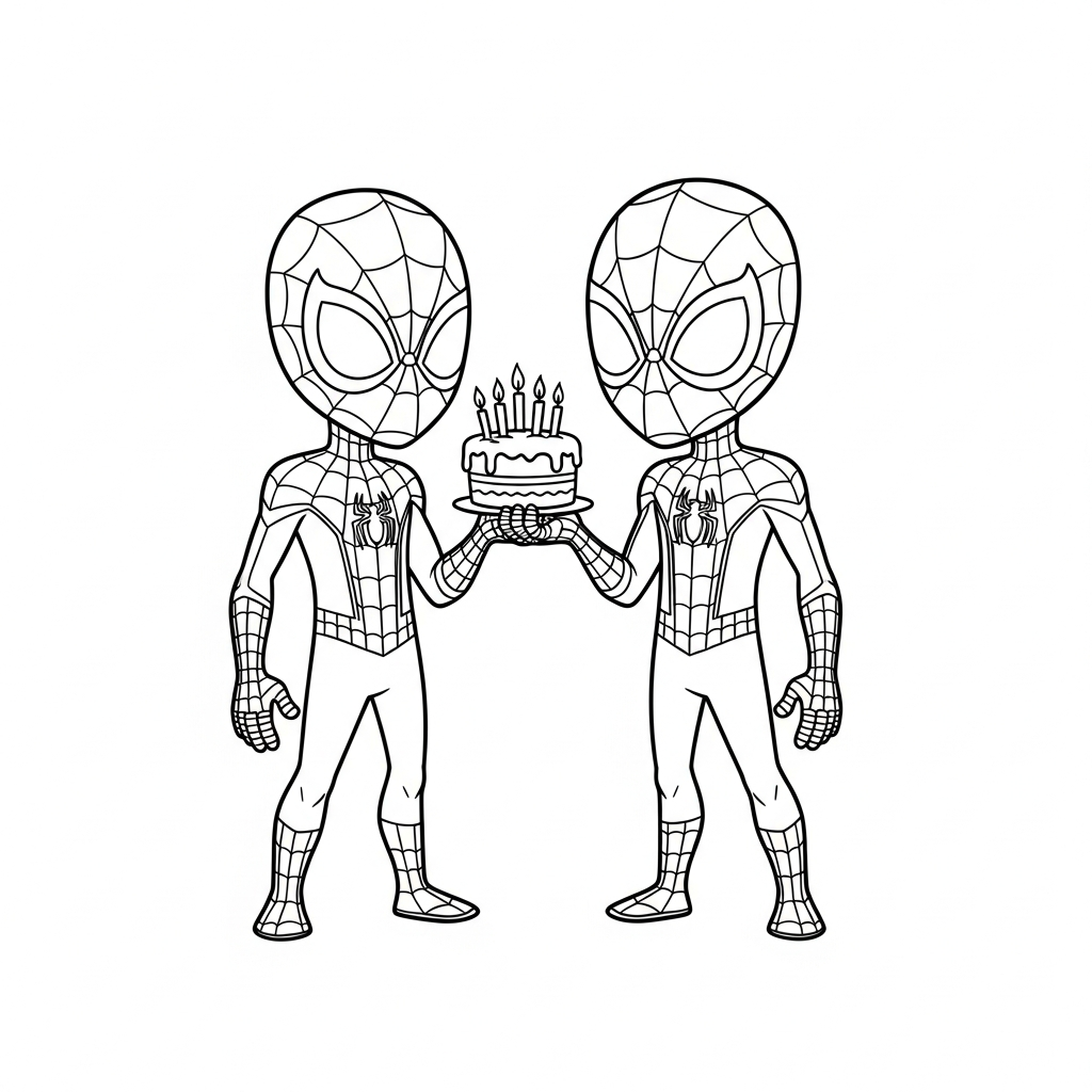 Desenho de homem aranha para colorir segurando bolo de aniversário com velas