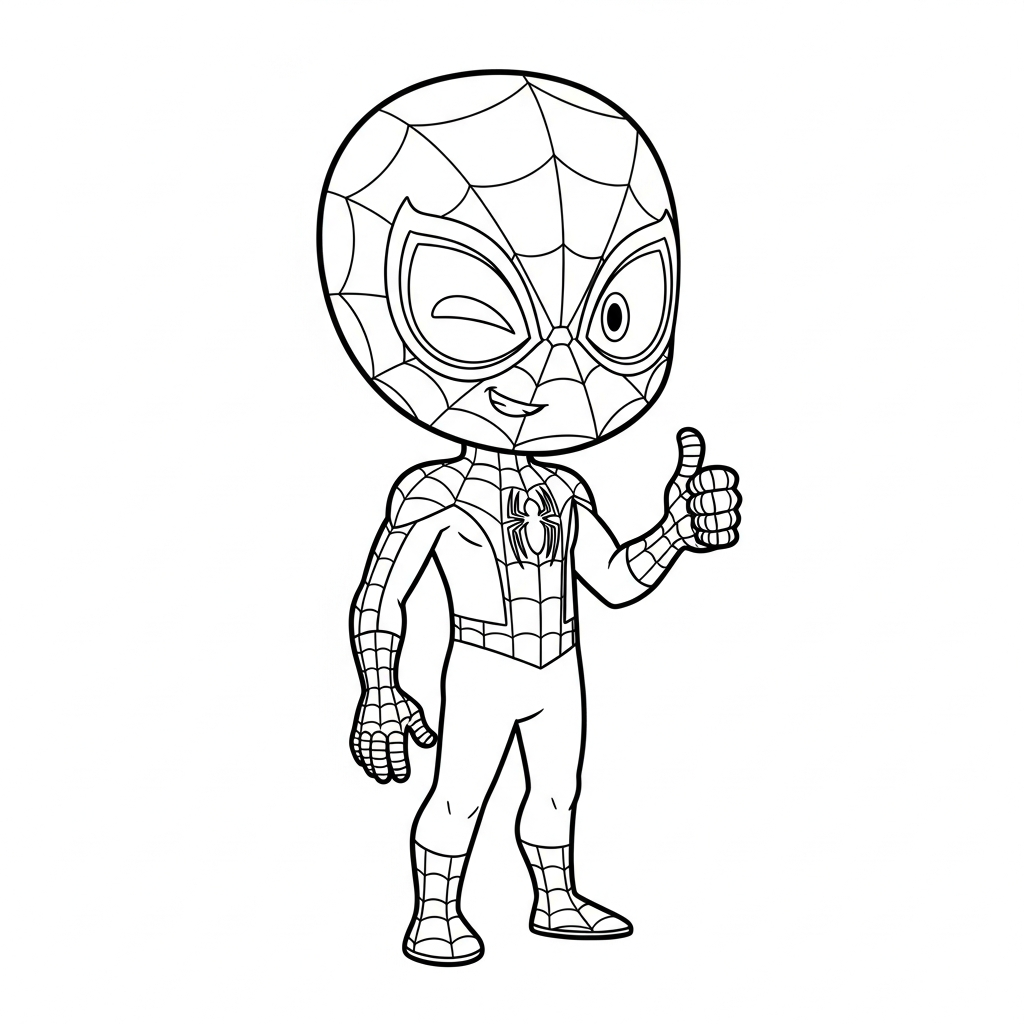 Desenho de homem aranha para colorir piscando o olho e fazendo joinha