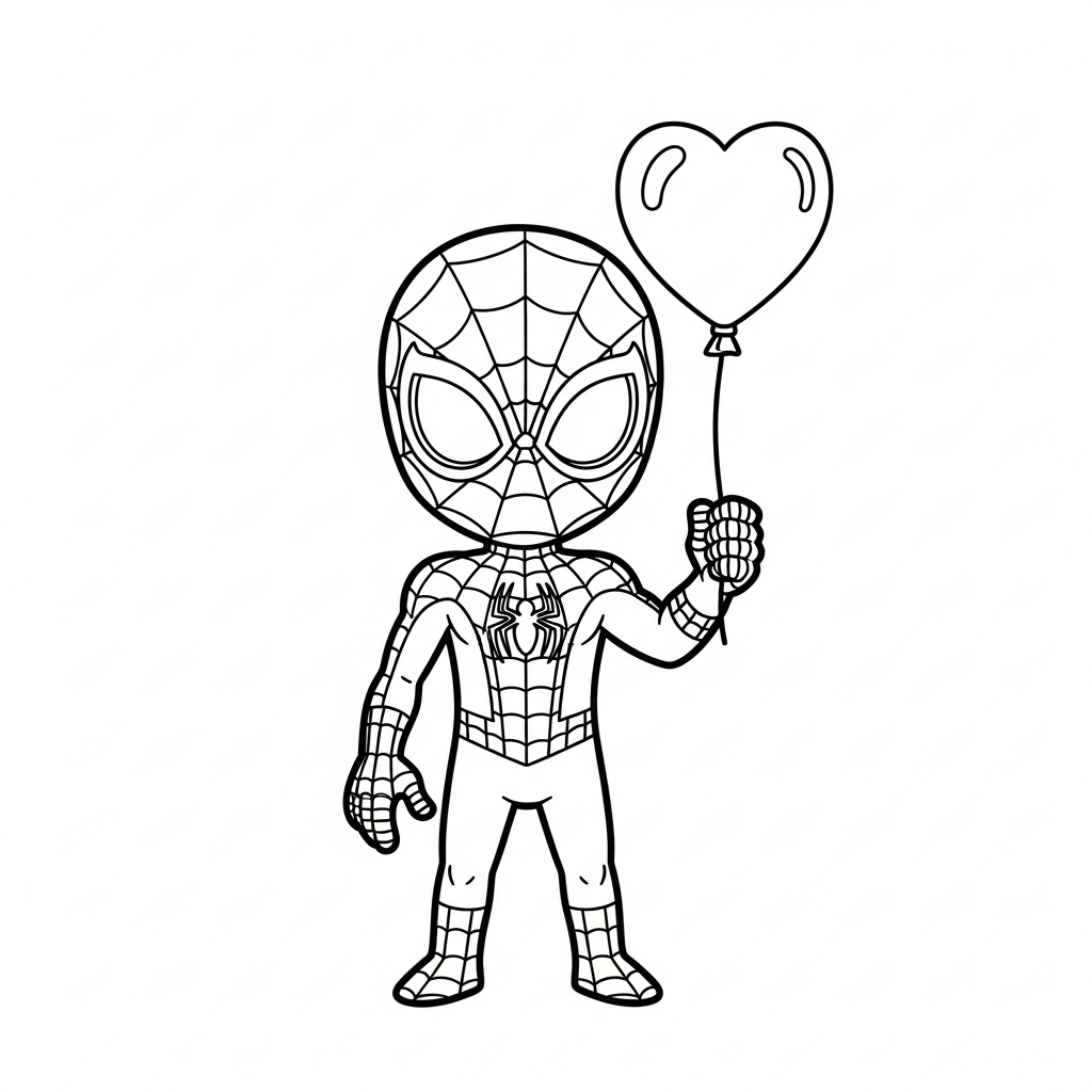 Desenho de homem aranha para colorir segurando balão em forma de coração