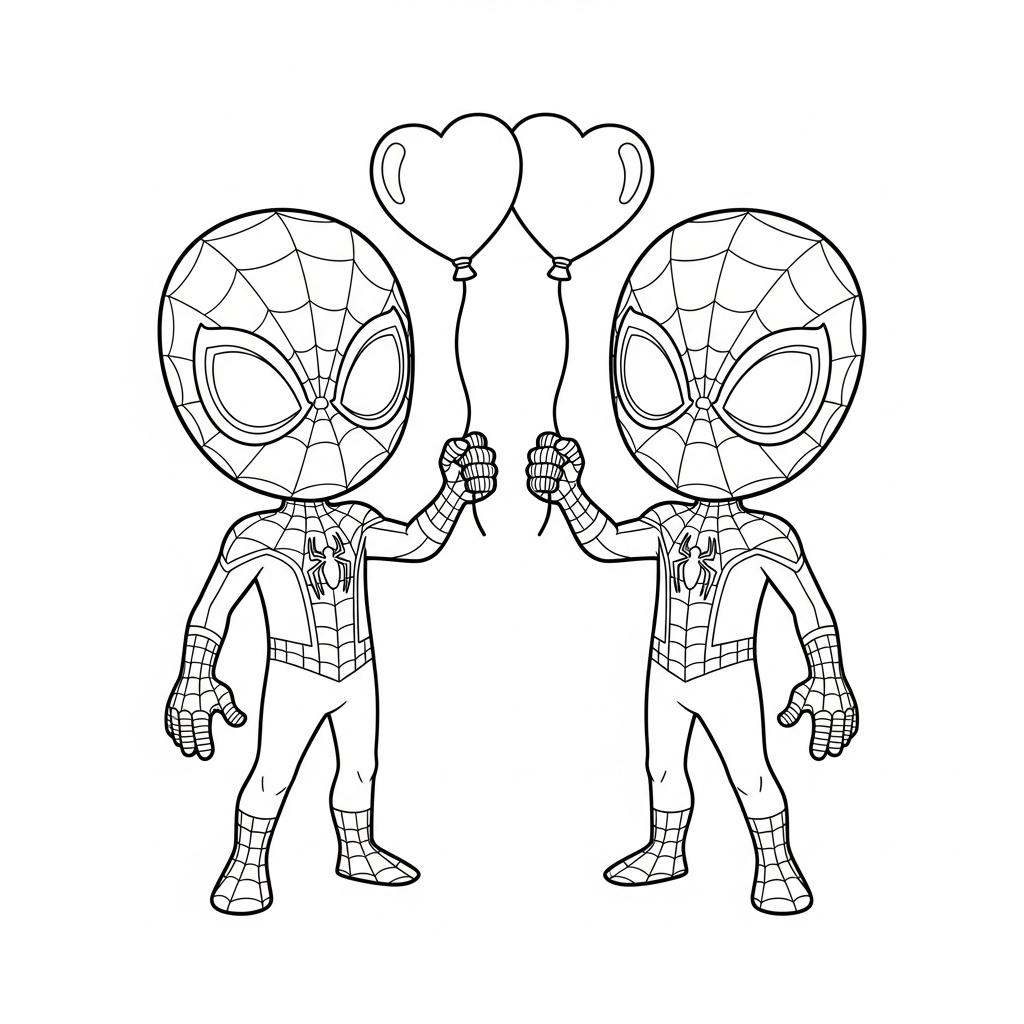 Desenho de homem aranha para colorir segurando balão em forma de coração