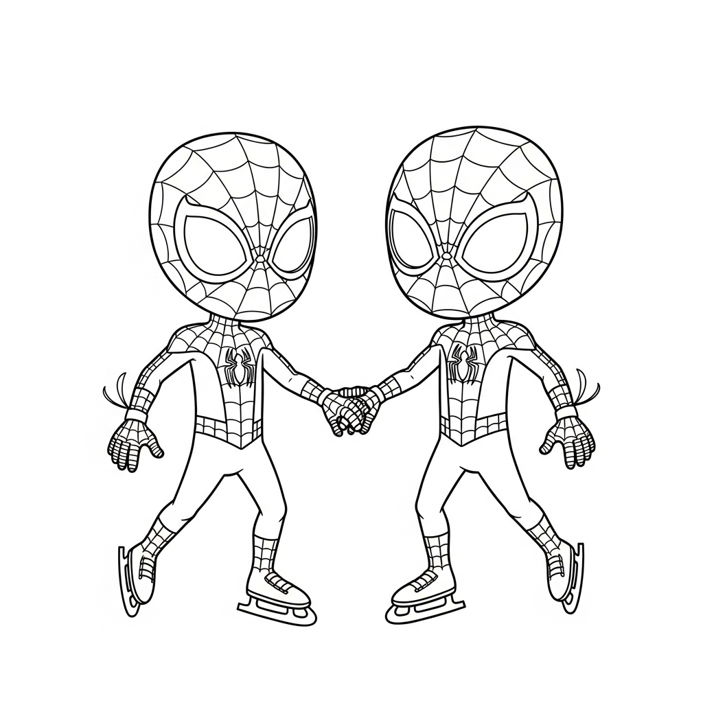 Desenho de homem aranha para colorir patinando no gelo com pose dinâmica