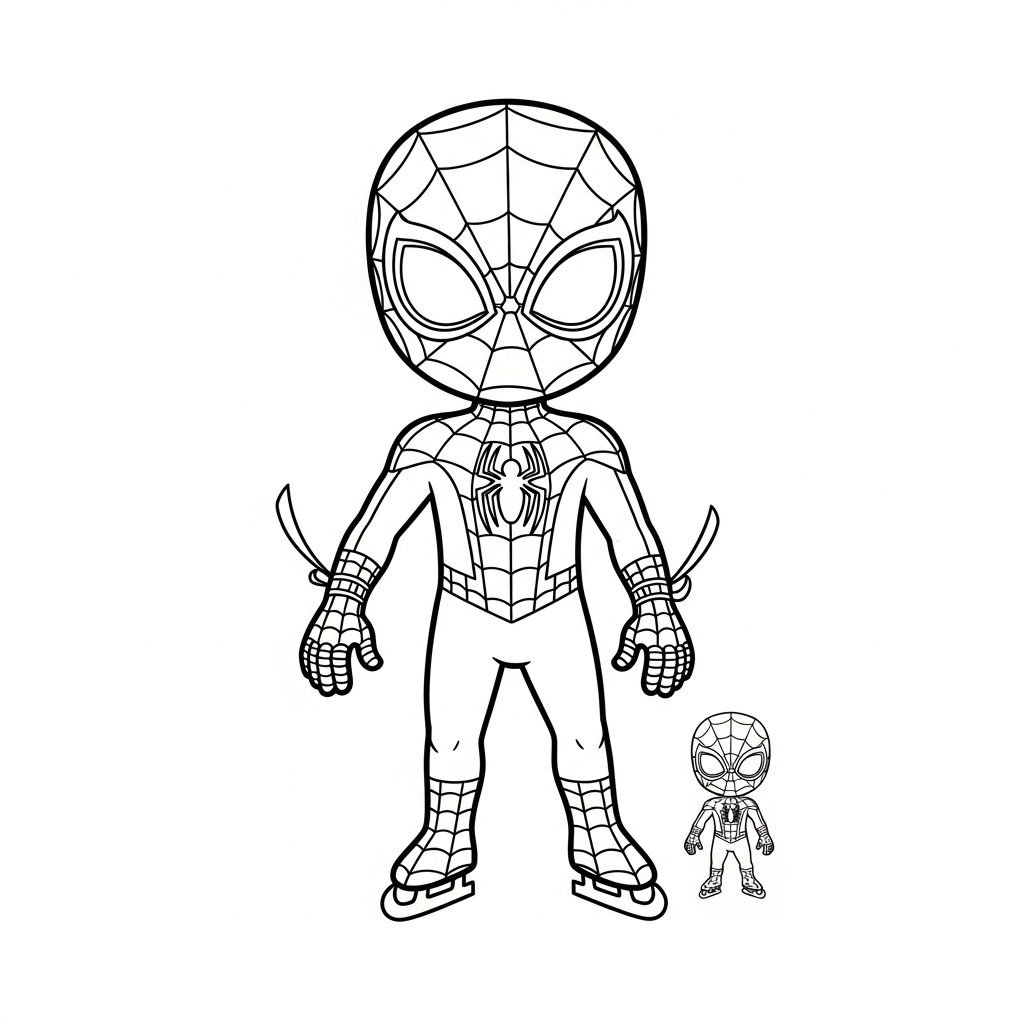 Desenho de homem aranha para colorir patinando no gelo com pose dinâmica