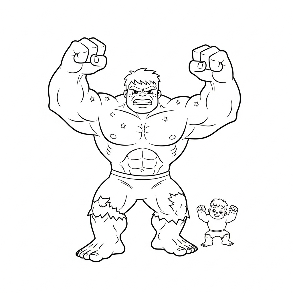 Desenho de Hulk para colorir dançando com os braços para cima