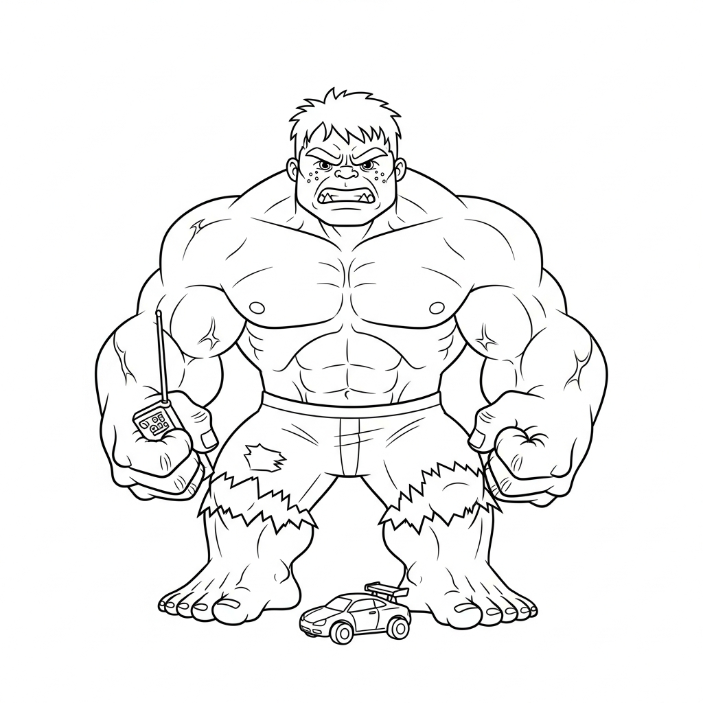 Desenho de Hulk para colorir brincando com carrinho de controle remoto