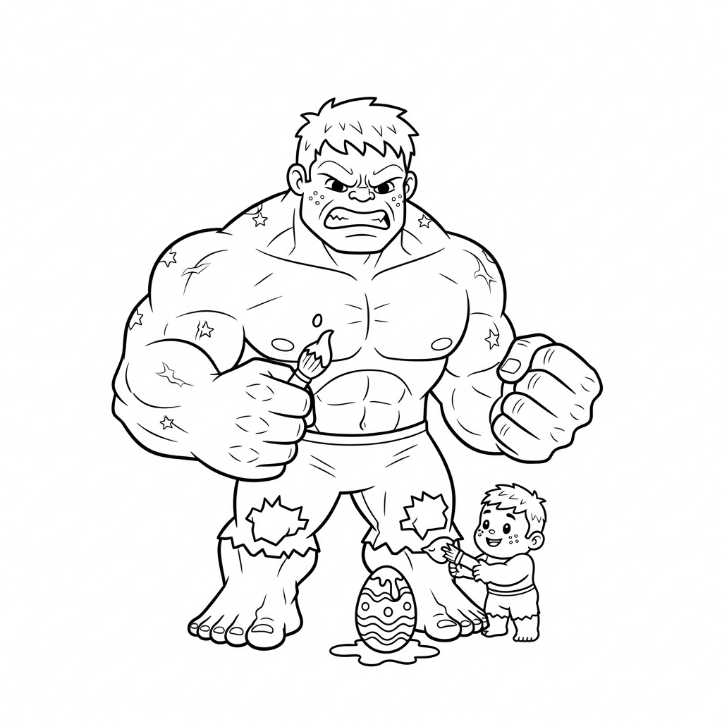 Desenho de Hulk para colorir pintando ovo de Páscoa com pincel