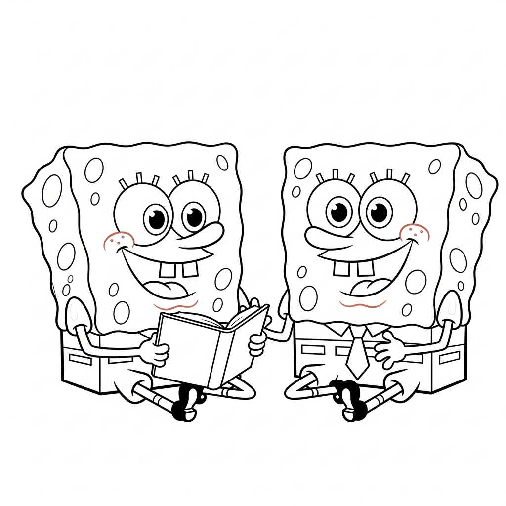 Desenho de bob esponja para colorir sentado de pernas cruzadas lendo livro