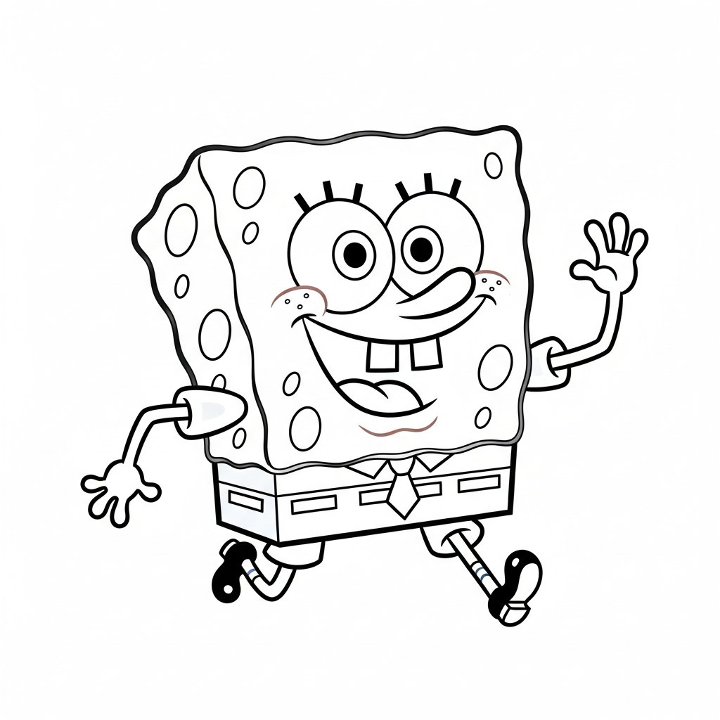 Desenho de Bob Esponja para colorir correndo alegremente com expressão animada