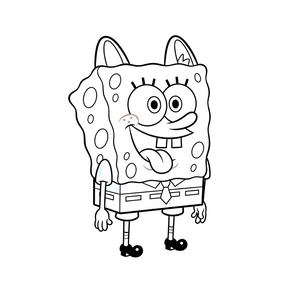 Desenho de Bob Esponja para colorir mostrando a língua de forma brincalhona