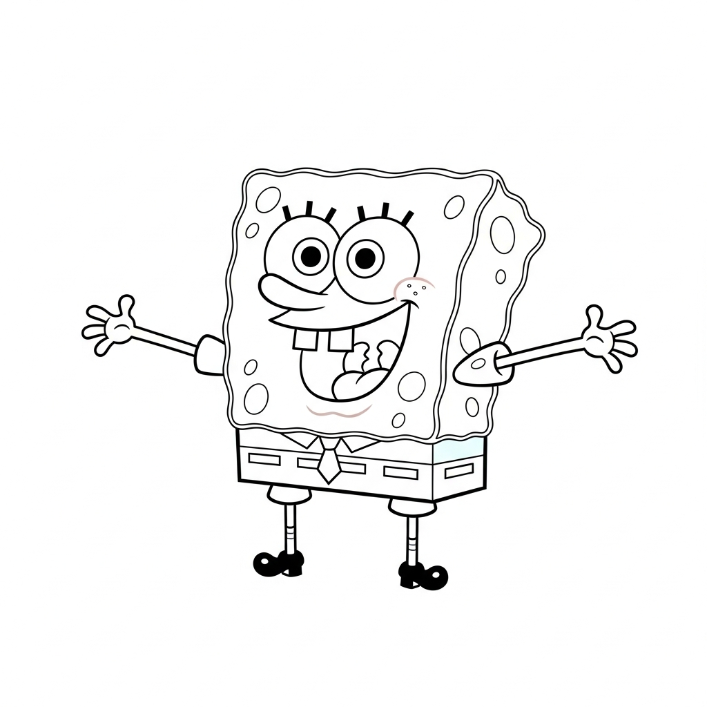 Desenho de Bob Esponja para colorir gritando feliz com os braços abertos