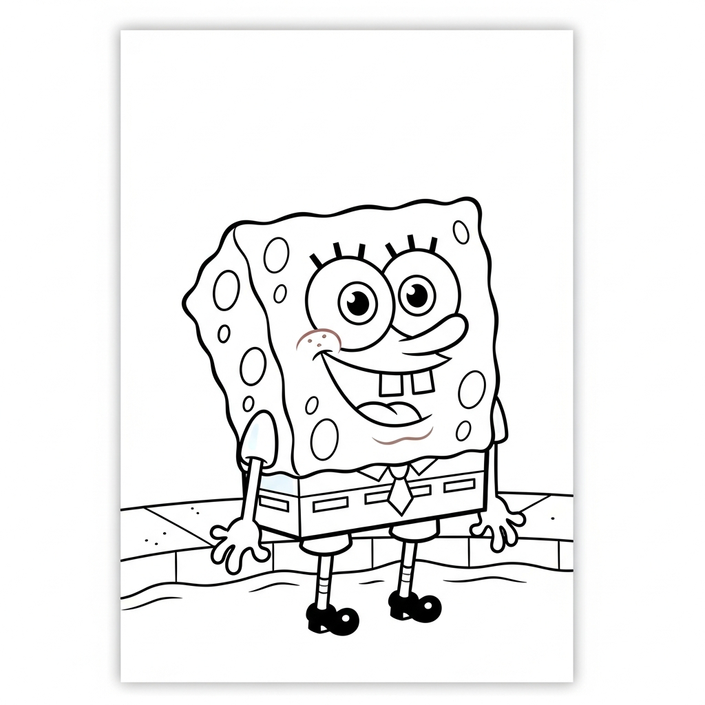 Desenho de Bob Esponja para colorir em maiô na beira da piscina