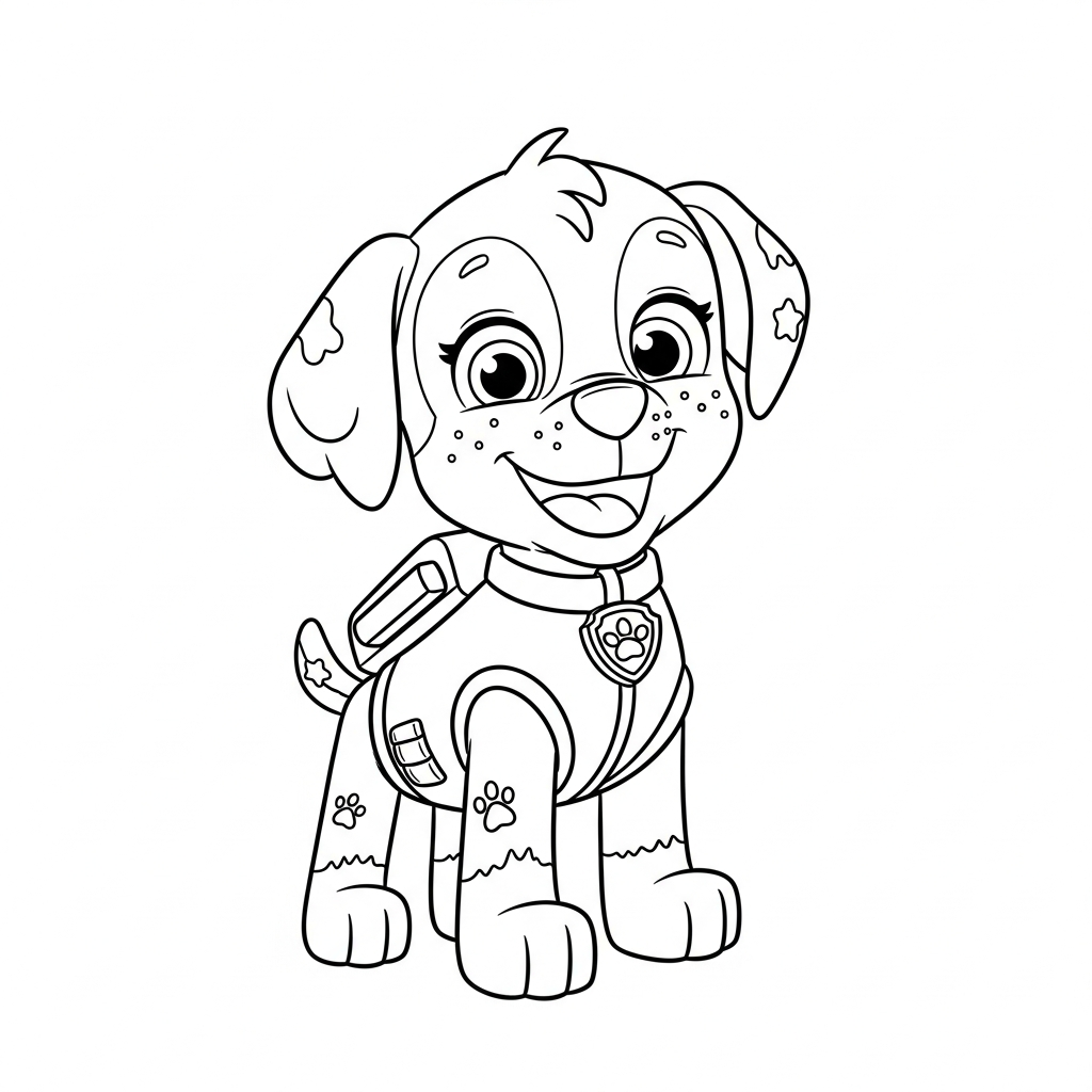Desenho de patrulha canina para colorir em pé acenando com sorriso