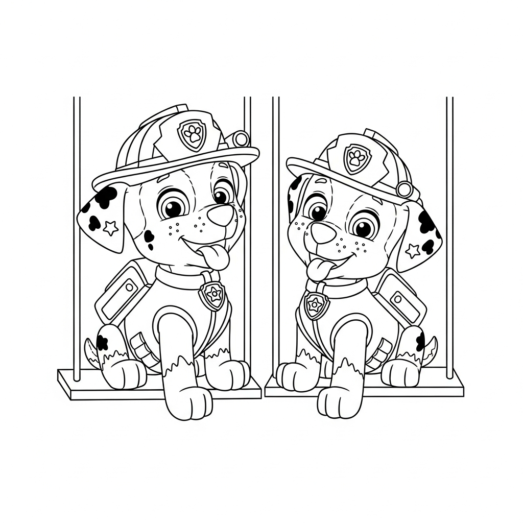 Desenho de patrulha canina para colorir sentado em um balanço alegre