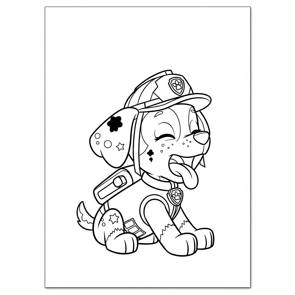 Desenho de patrulha canina para colorir bocejando e se espreguiçando tranquilamente