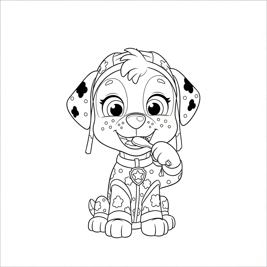 Desenho de patrulha canina para colorir de pijama escovando os dentes