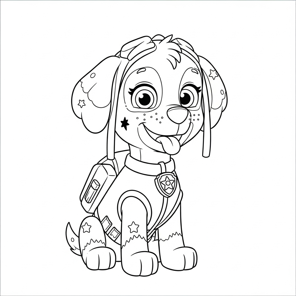 Desenho de patrulha canina para colorir mostrando a língua de forma brincalhona
