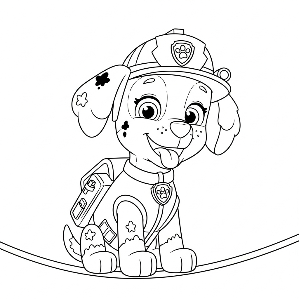 Desenho de patrulha canina para colorir equilibrando-se em uma corda bamba com bola
