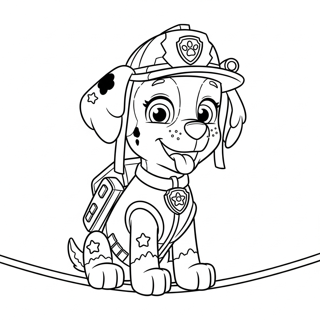 Desenho de patrulha canina para colorir equilibrando-se em corda bamba com uma bola