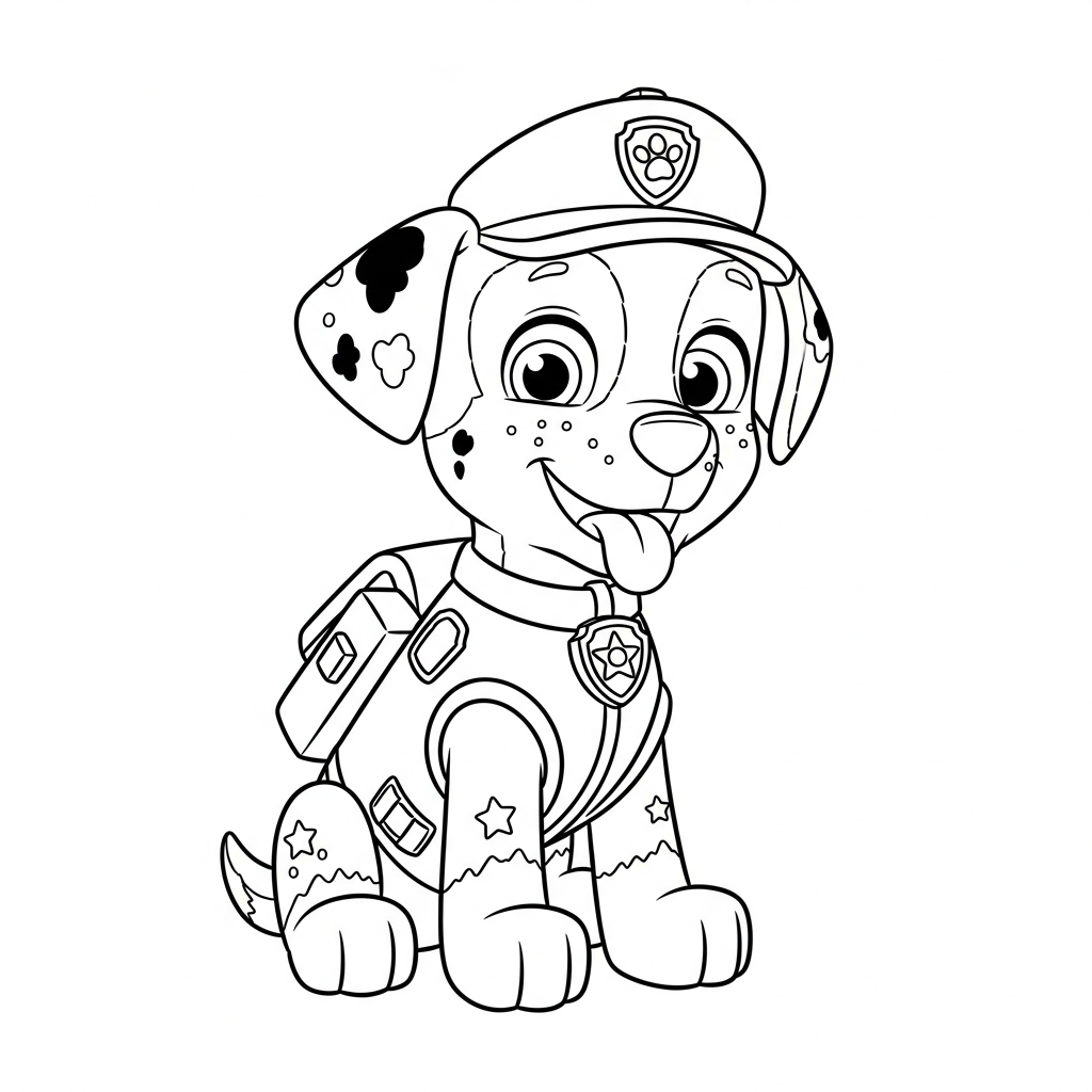 Desenho de patrulha canina para colorir vestido de policial com distintivo