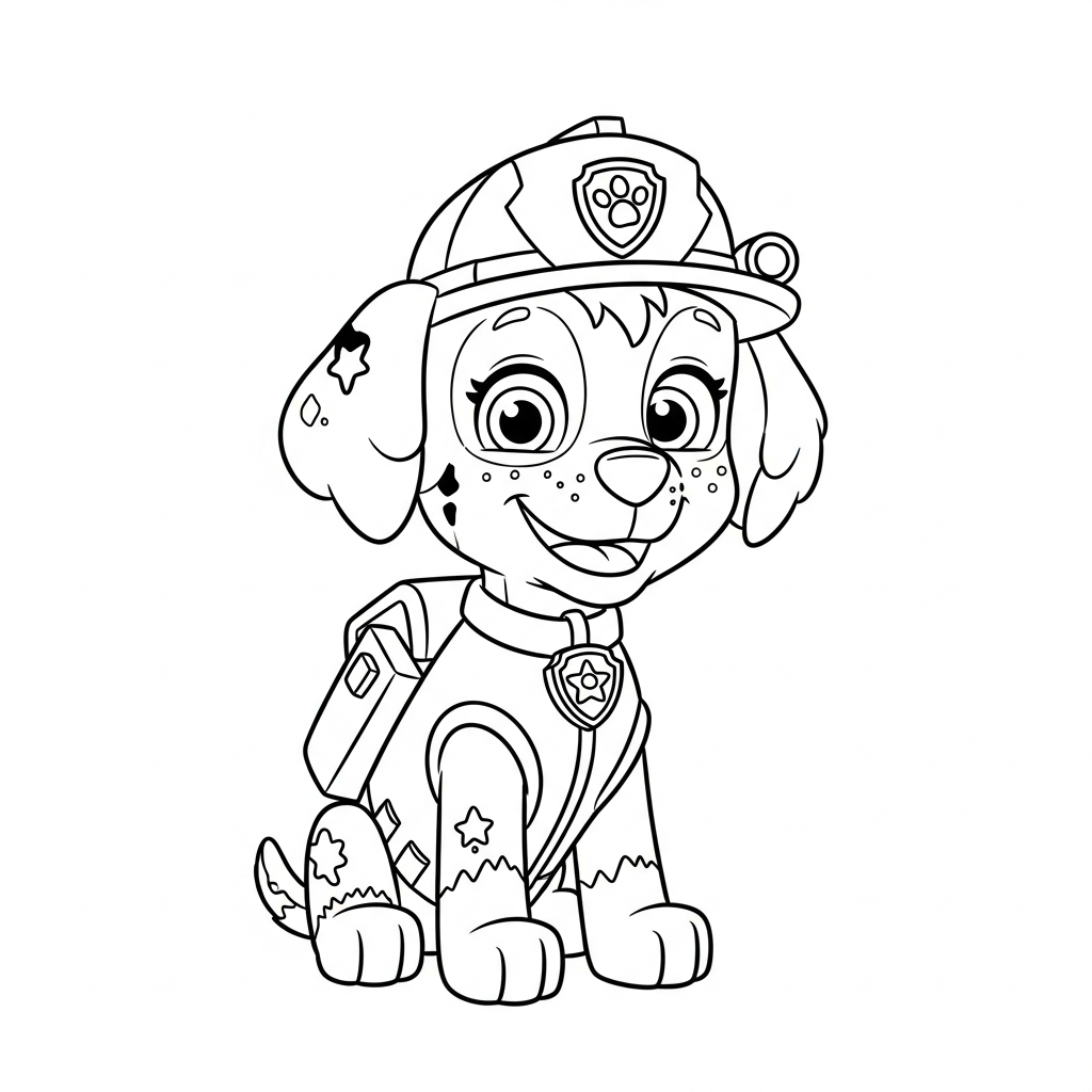 Desenho de patrulha canina para colorir vestido de zumbi, braços à frente, com abóbora pequena.