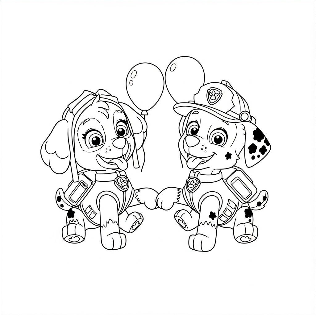 Desenho de patrulha canina para colorir dando uma piruetazinha ao lado de um osso.
