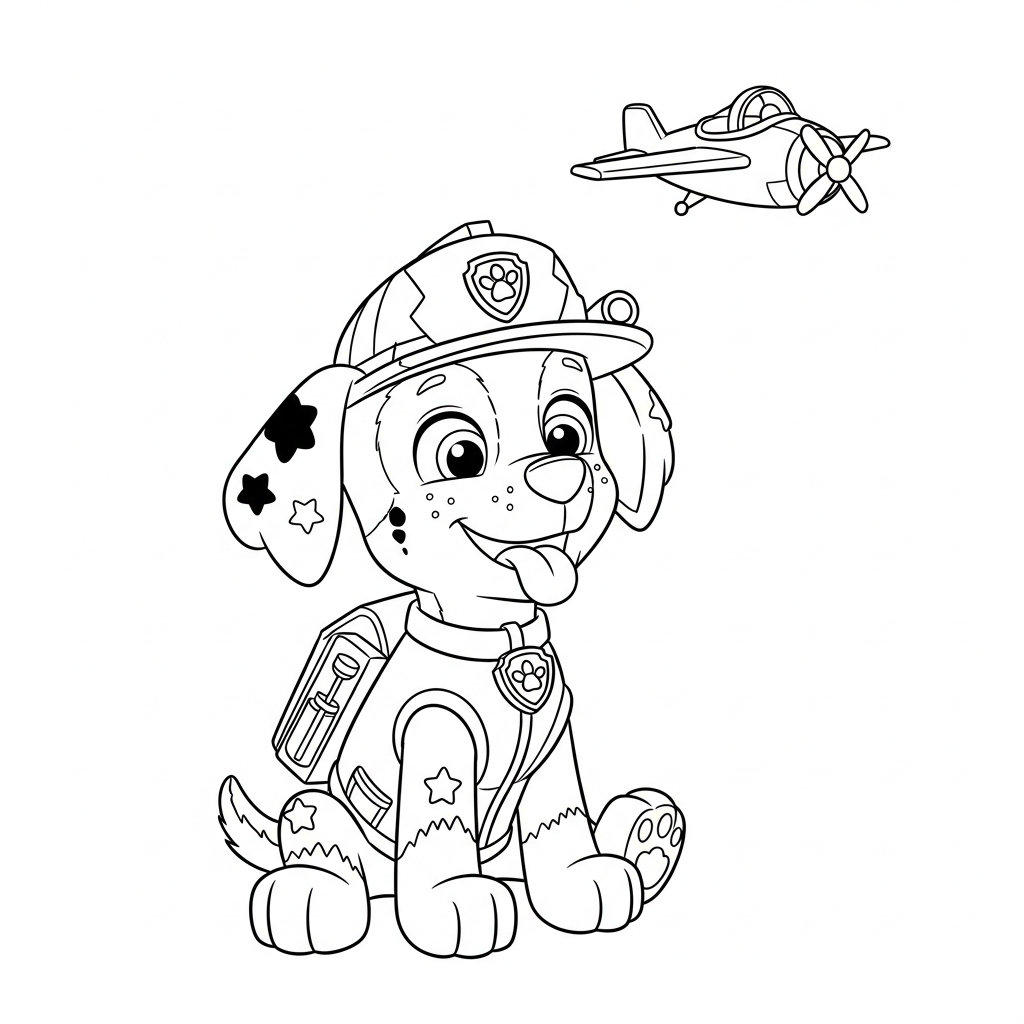 Desenho de patrulha canina para colorir brincando com aviãozinho de brinquedo