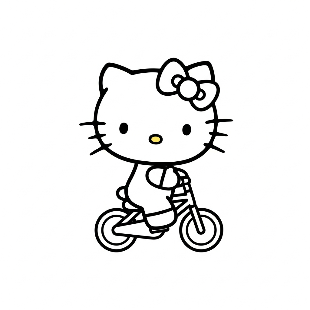 Desenho de Hello Kitty para colorir andando de bicicleta pequena.