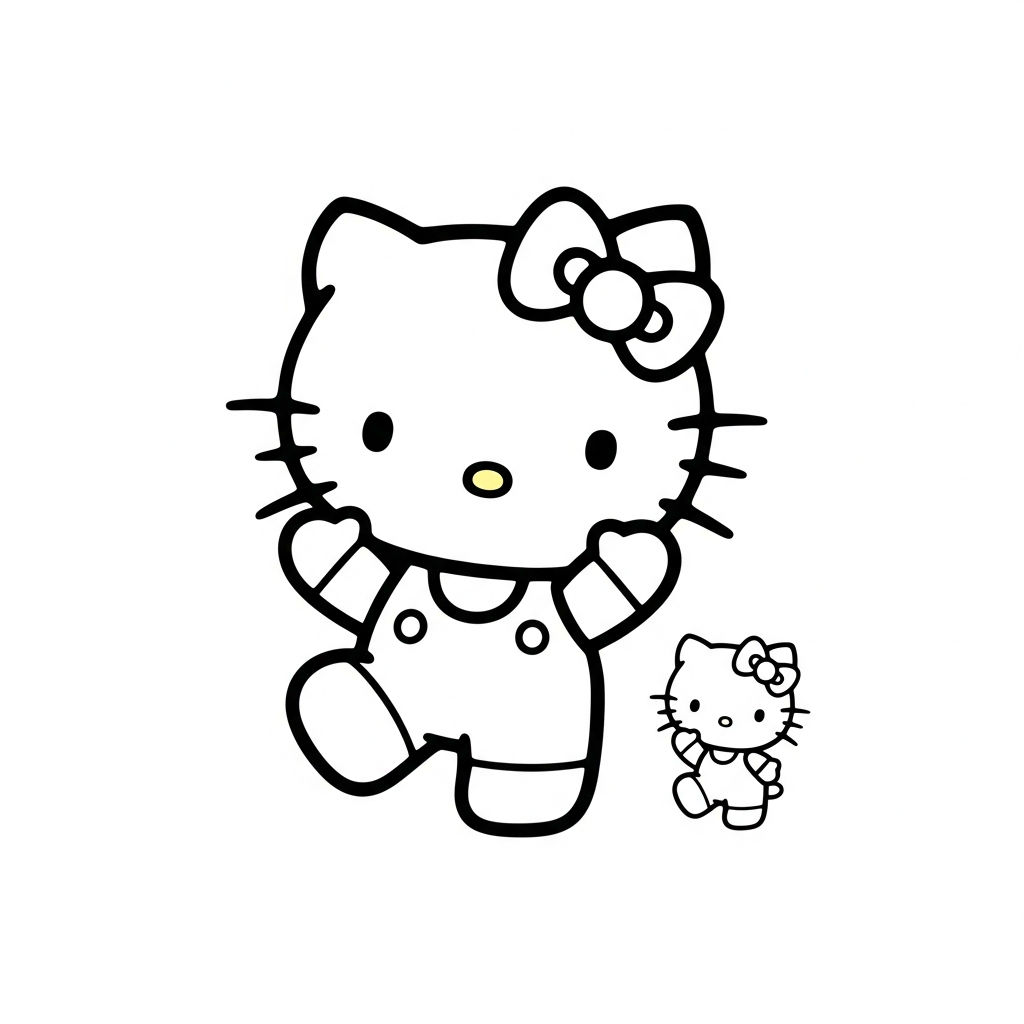 Desenho de Hello Kitty para colorir dançando com braços para cima