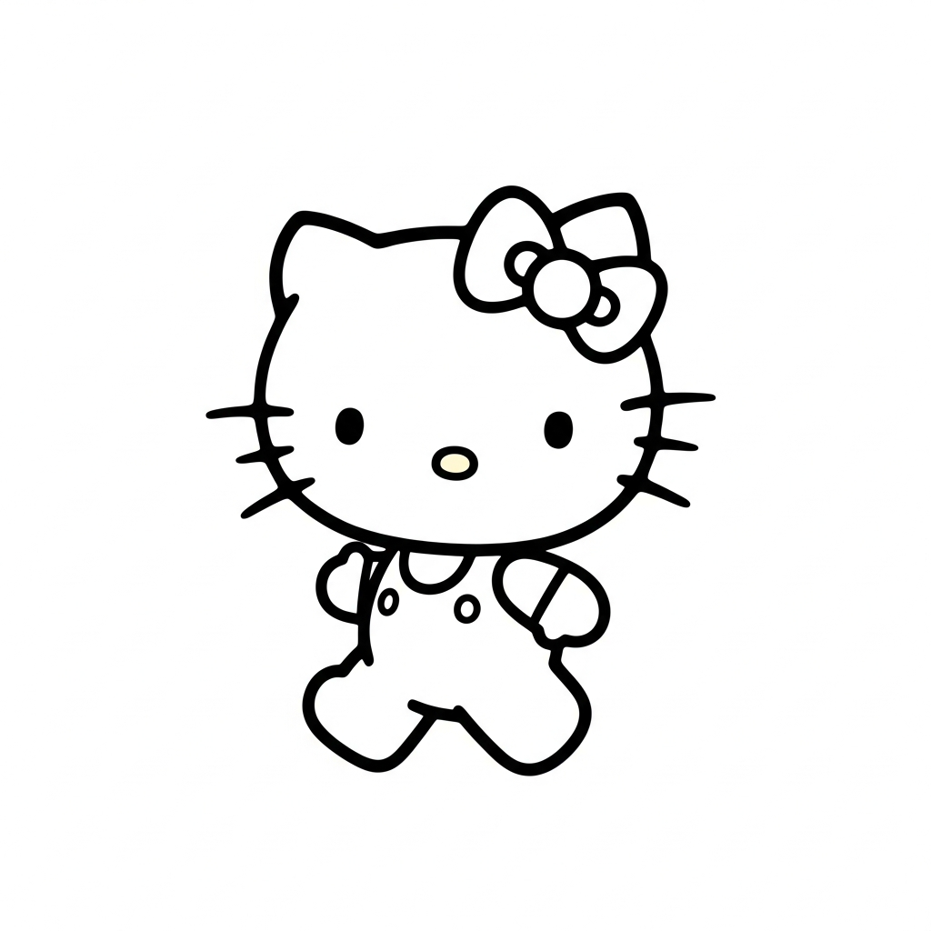 Desenho de Hello Kitty para colorir correndo alegremente com expressão feliz