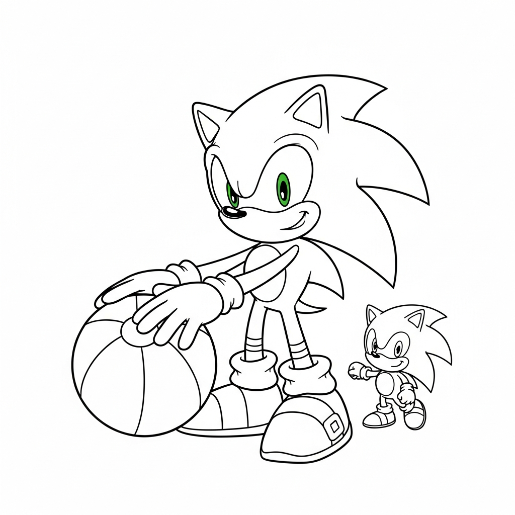 Desenho de Sonic para colorir brincando com bola de praia alegremente
