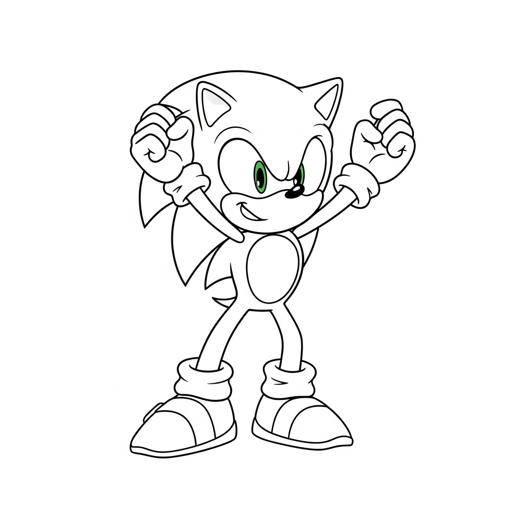 Desenho de sonic para colorir dançando com os braços para cima