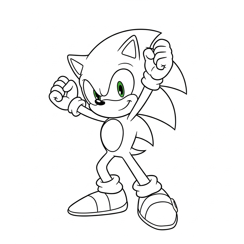 Desenho de Sonic para colorir dançando alegremente com os braços para cima
