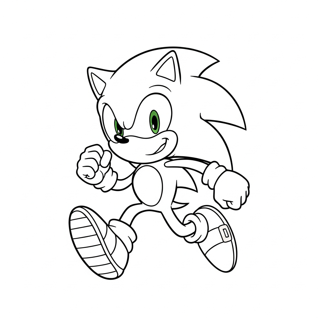 Desenho de Sonic para colorir correndo alegremente com expressão divertida